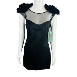 Vtg New Pearl Georgina Chapman of Marchesa Womans Sz 4 Black Dress Puff Sleeve